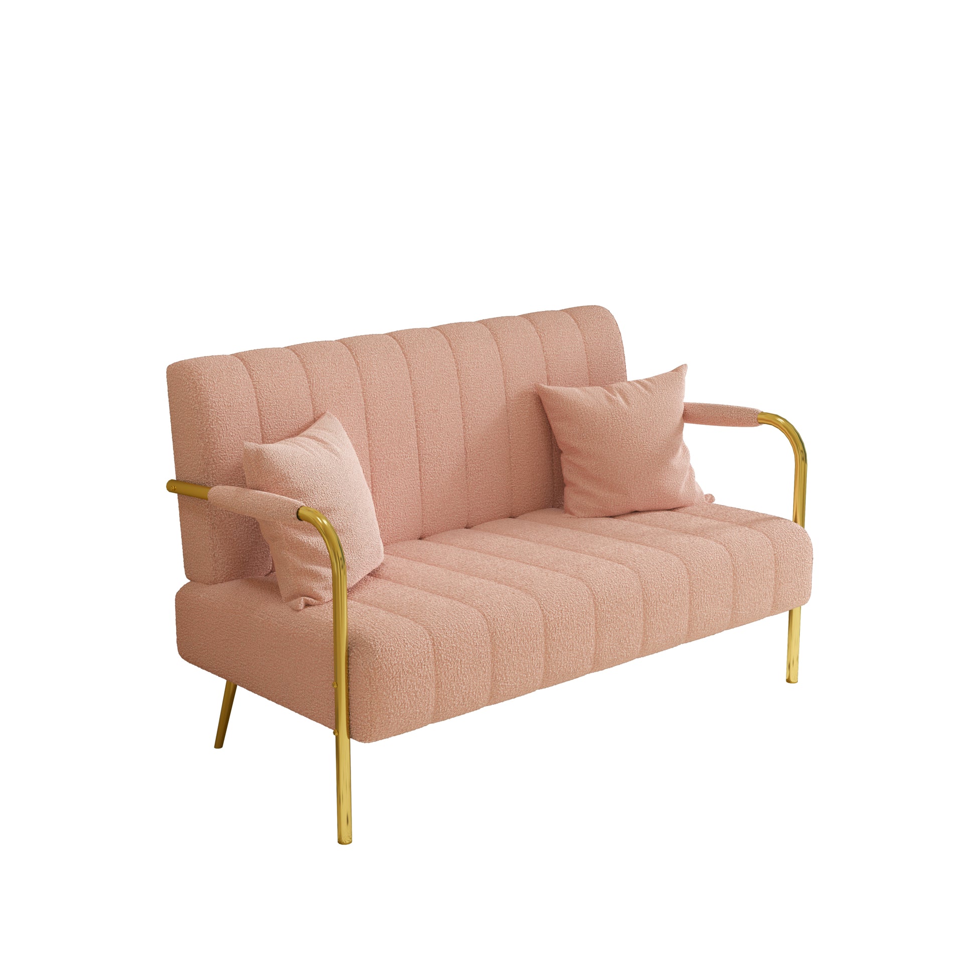 59Inch Pink Teddy Fleecesof, Two Throw Pillows, Suitable For Living Room, Apartment, Home Office Pink Fabric 2 Seat