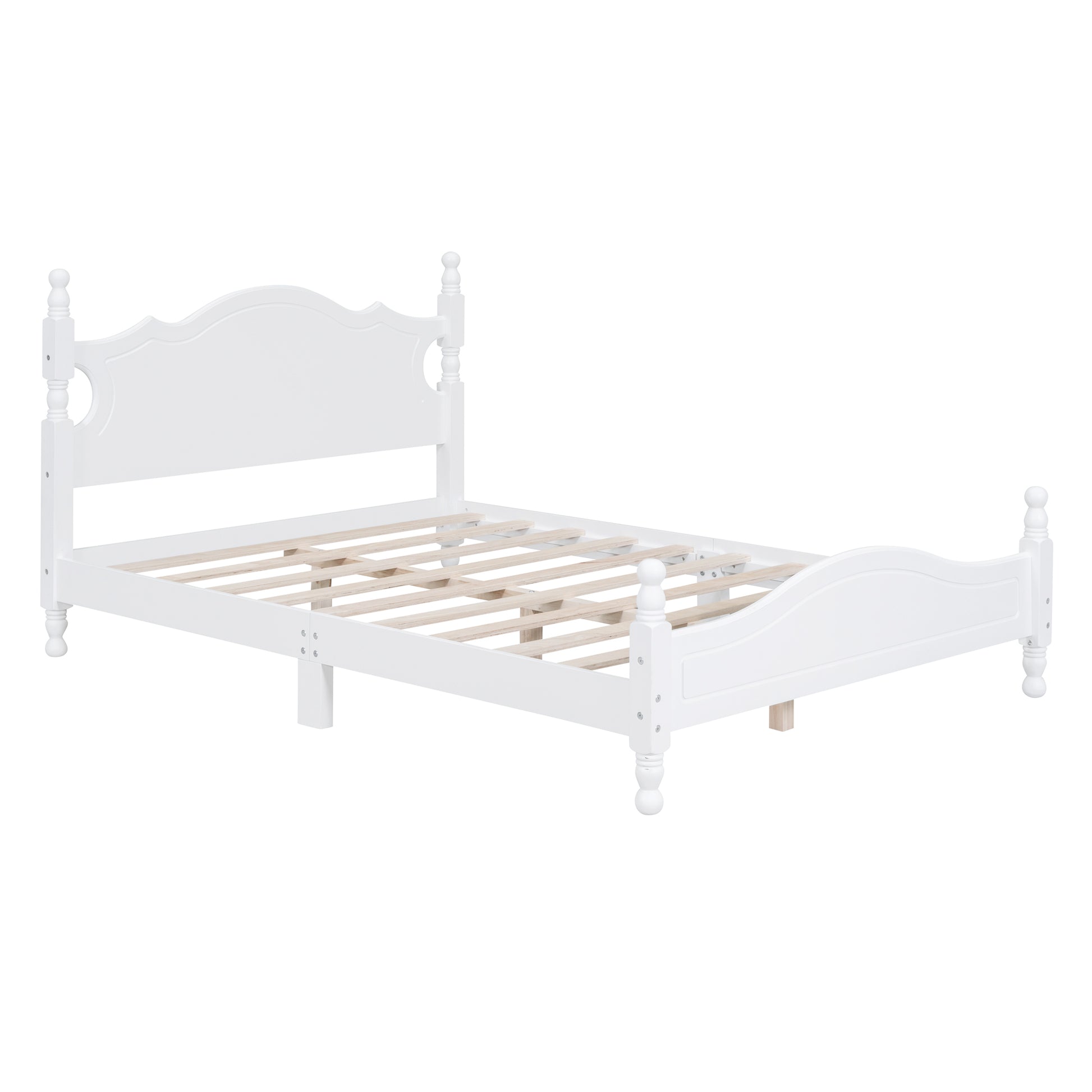 Full Size Wood Platform Bed Frame,Retro Style Platform Bed With Wooden Slat Support,White White Wood