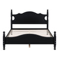 Full Size Wood Platform Bed Frame,Retro Style Platform Bed With Wooden Slat Support,Black Black Wood