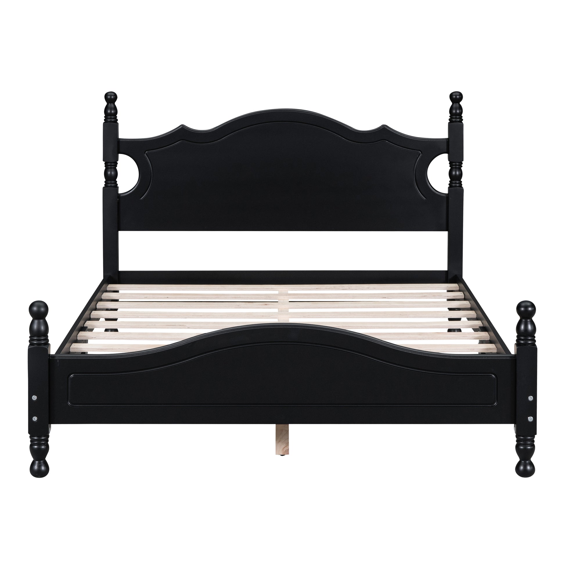 Full Size Wood Platform Bed Frame,Retro Style Platform Bed With Wooden Slat Support,Black Black Wood