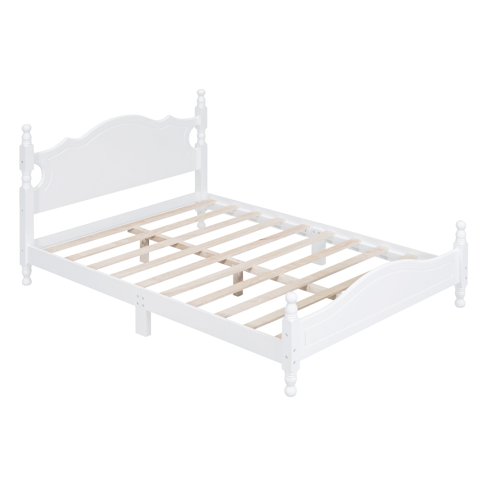 Full Size Wood Platform Bed Frame,Retro Style Platform Bed With Wooden Slat Support,White White Wood