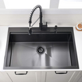 36Inch Gunmetal Black Topmount Workstation Kithchen Sink 16 Gauge Single Bowl Stainless Steel Drop In Sink Black Stainless Steel