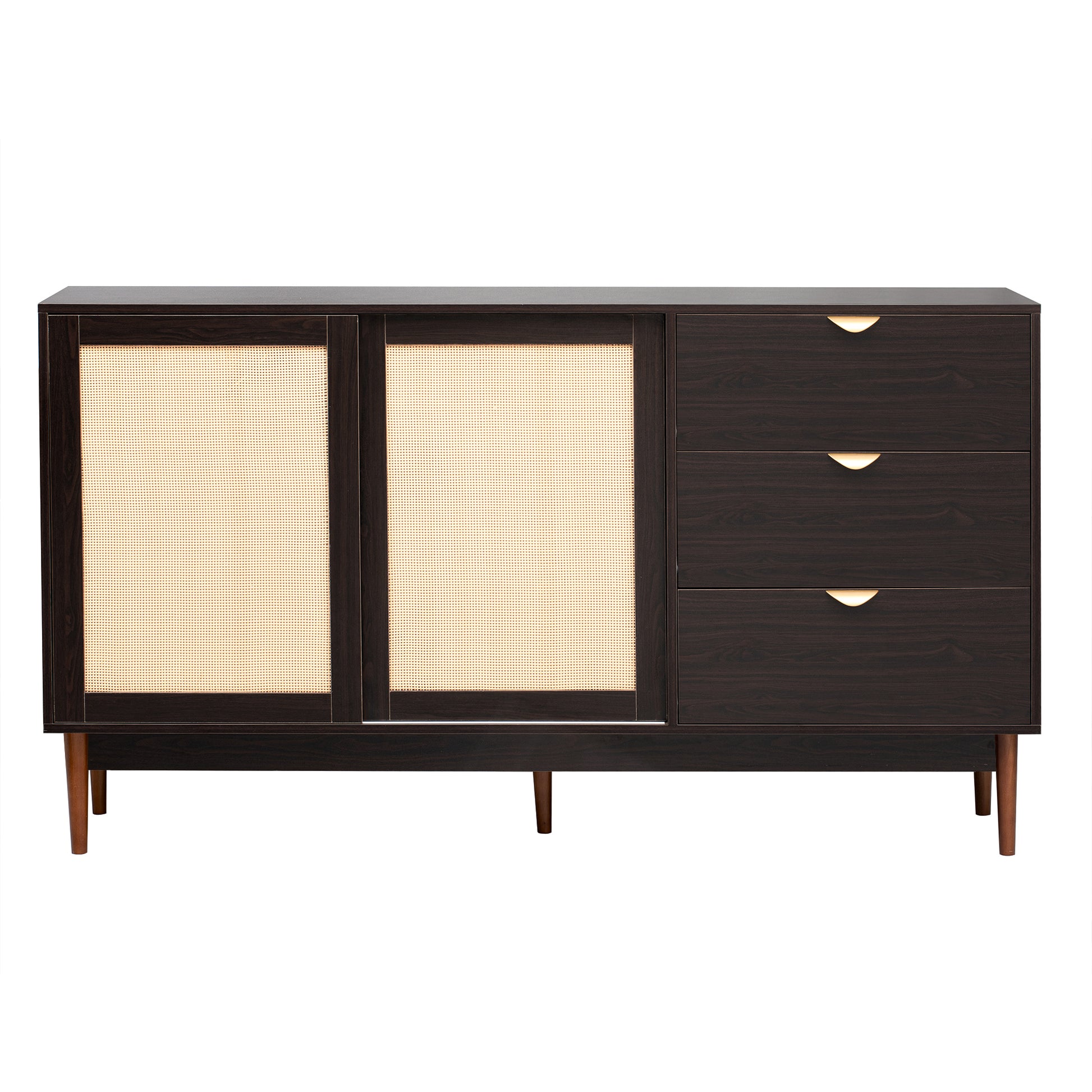 Featured Two Door Storage Cabinet With Three Drawers And Metal Handlessuitable For Corridors, Entrances, Living Rooms, And Study 3 4 Drawers Brown Primary Living Space Drawers Included Mdf