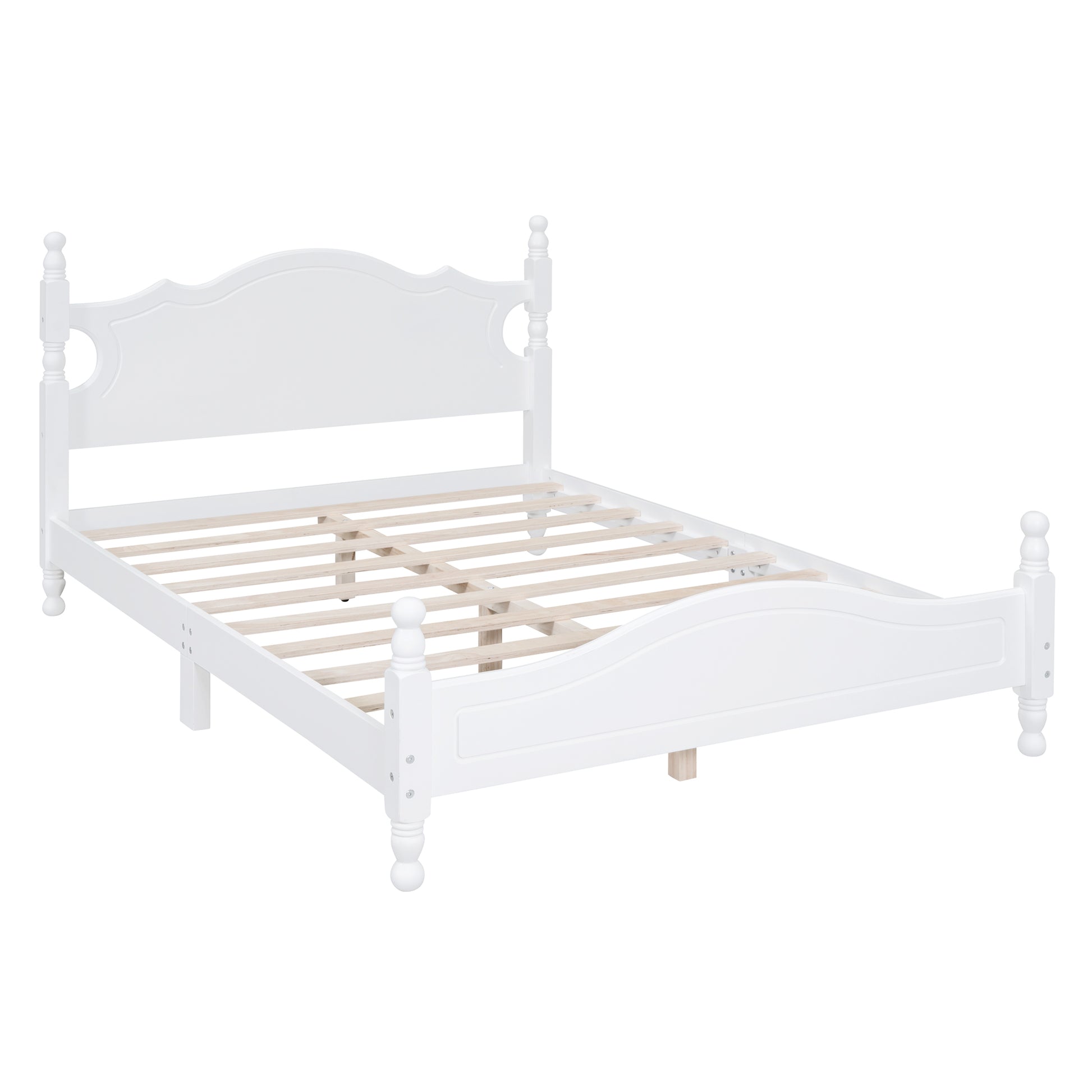 Full Size Wood Platform Bed Frame,Retro Style Platform Bed With Wooden Slat Support,White White Wood