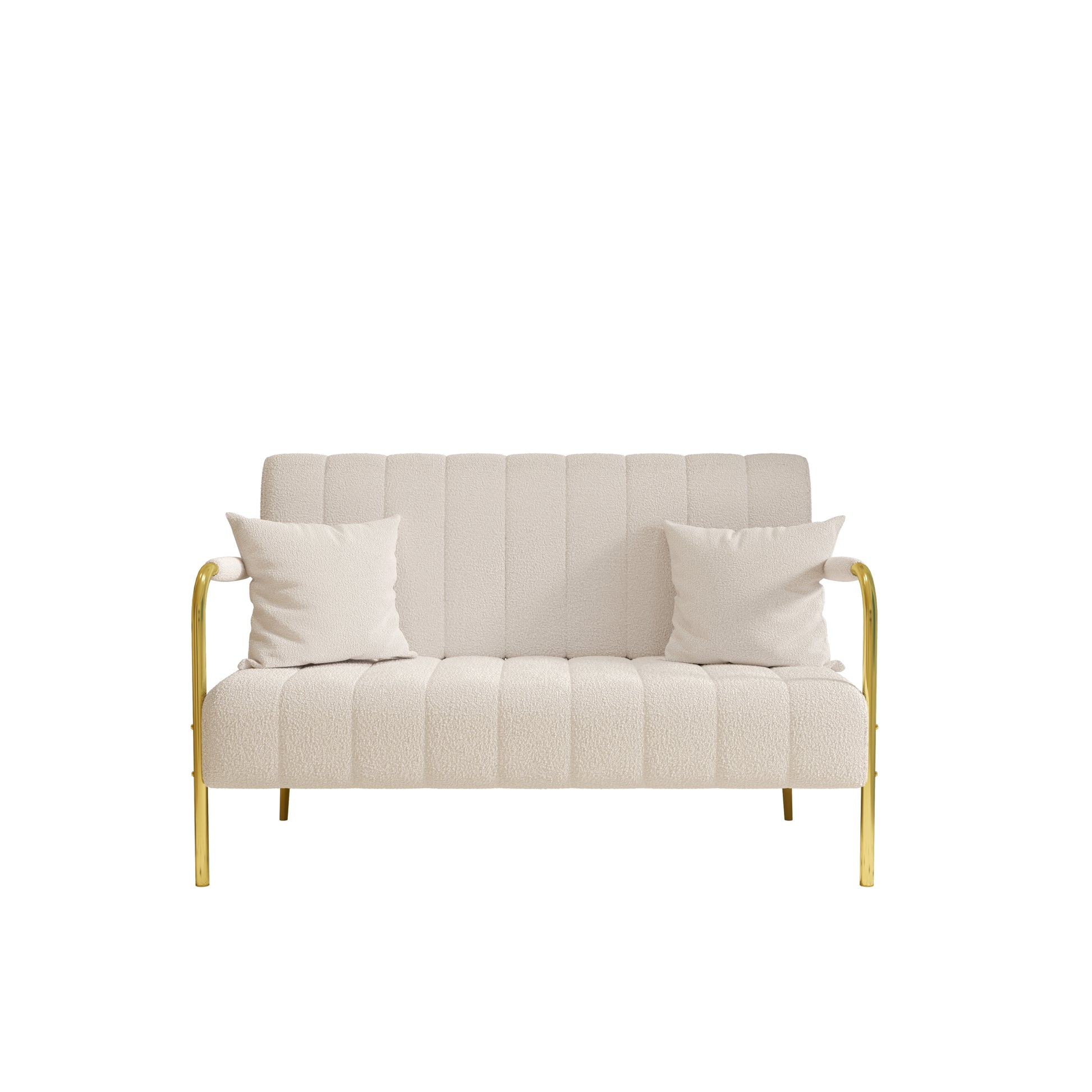 59 Inch Beige Sofa Teddy Fleece, Two Throw Pillows, Suitable For Living Room, Apartment, Home Office Beige Fabric 2 Seat