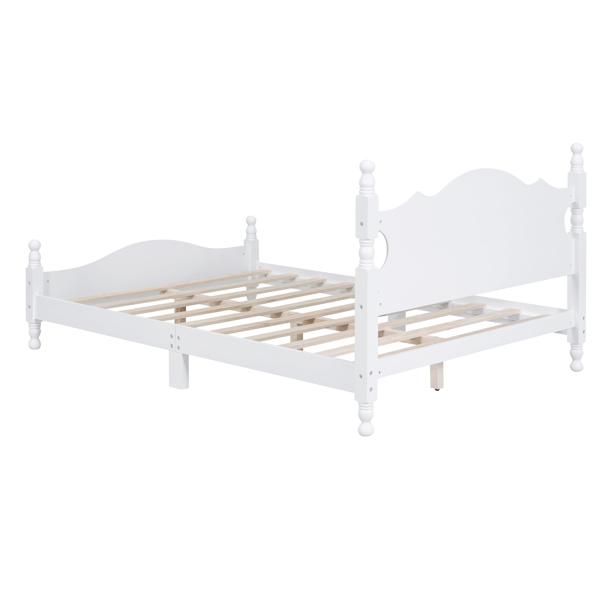 Full Size Wood Platform Bed Frame,Retro Style Platform Bed With Wooden Slat Support,White White Wood