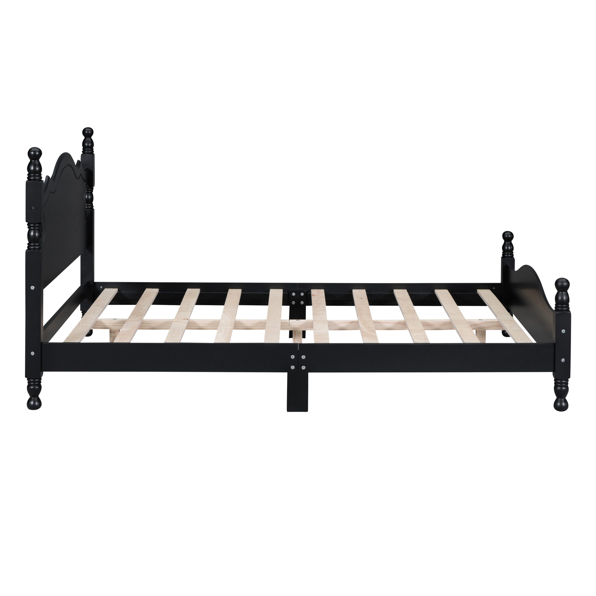 Full Size Wood Platform Bed Frame,Retro Style Platform Bed With Wooden Slat Support,Black Black Wood