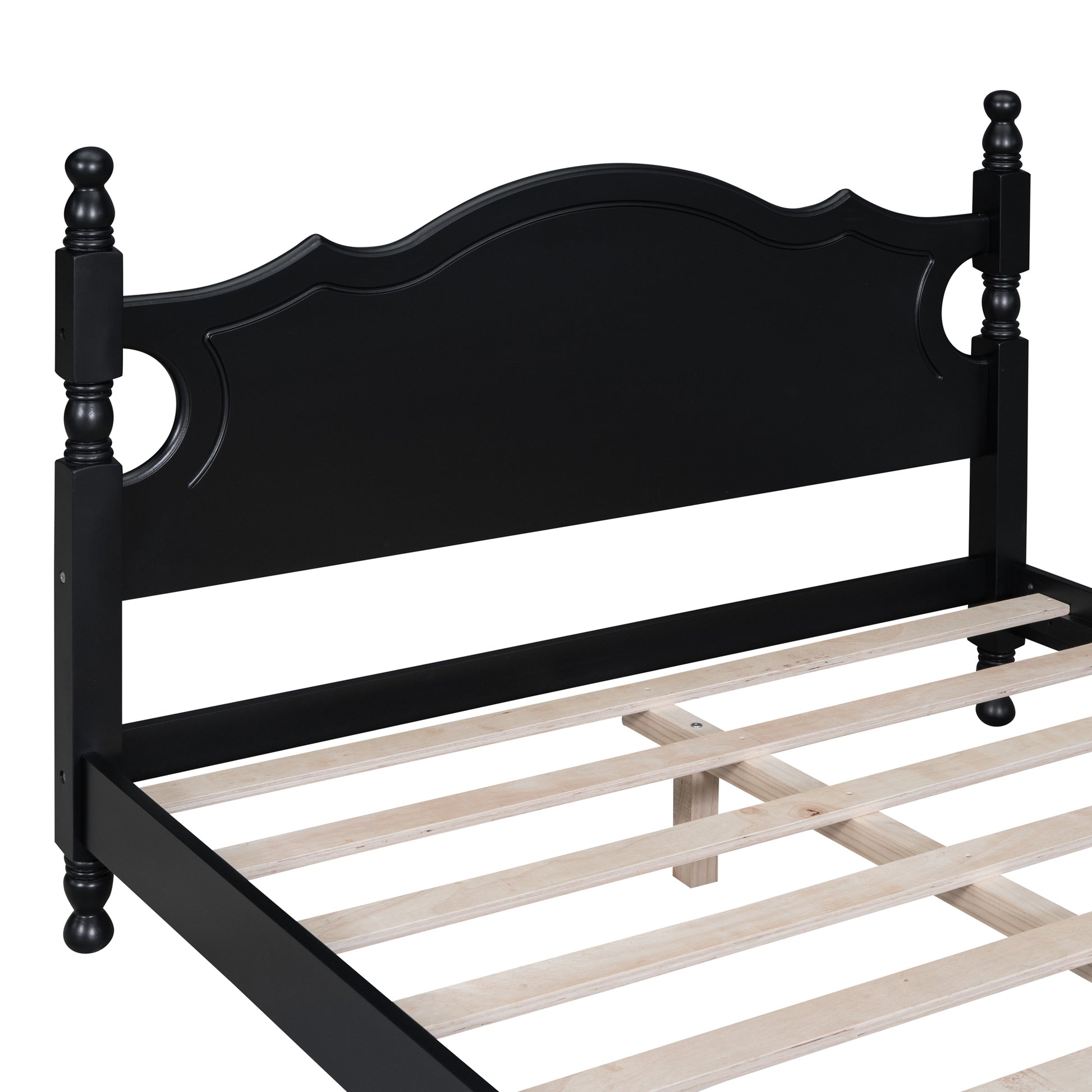 Full Size Wood Platform Bed Frame,Retro Style Platform Bed With Wooden Slat Support,Black Black Wood