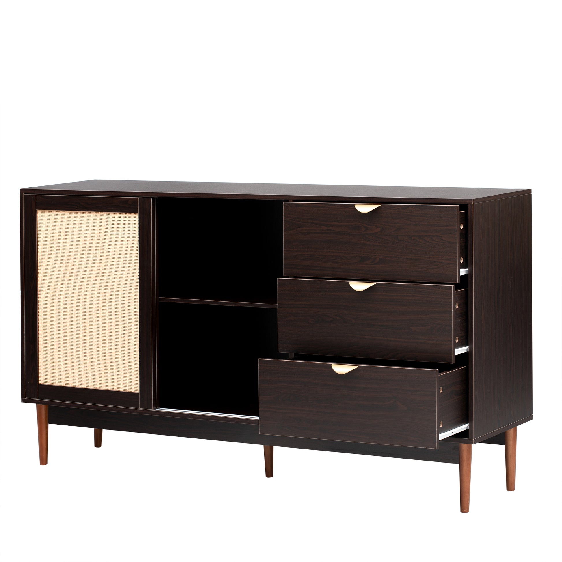 Featured Two Door Storage Cabinet With Three Drawers And Metal Handlessuitable For Corridors, Entrances, Living Rooms, And Study 3 4 Drawers Brown Primary Living Space Drawers Included Mdf