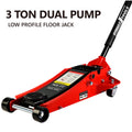 3T Low Profile Jack, Red And Black, Ultra Low Floor Jack With Dual Pistons Quick Lift Pump, Car Jack Hydraulic Autolifts For Home Garage, Truck Jack Hydraulic Lifting Range 3.3