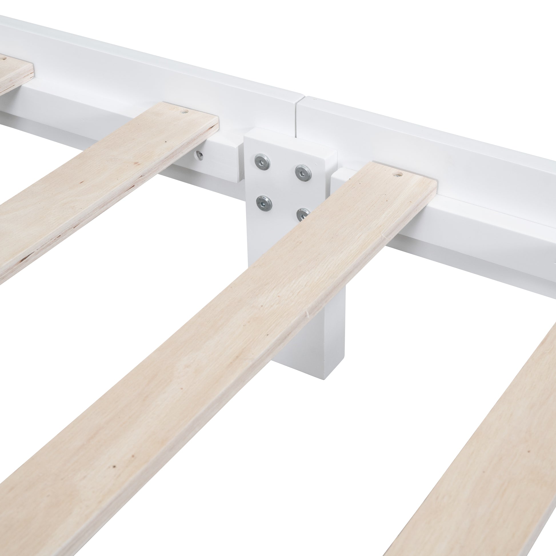 Queen Size Wood Platform Bed Frame,Retro Style Platform Bed With Wooden Slat Support,White White Wood