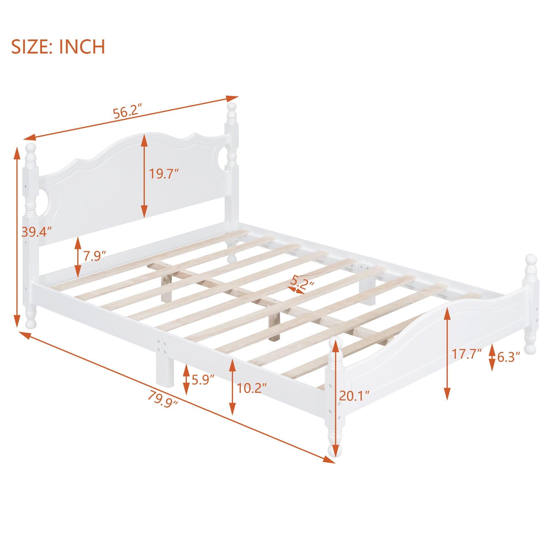 Full Size Wood Platform Bed Frame,Retro Style Platform Bed With Wooden Slat Support,White White Wood