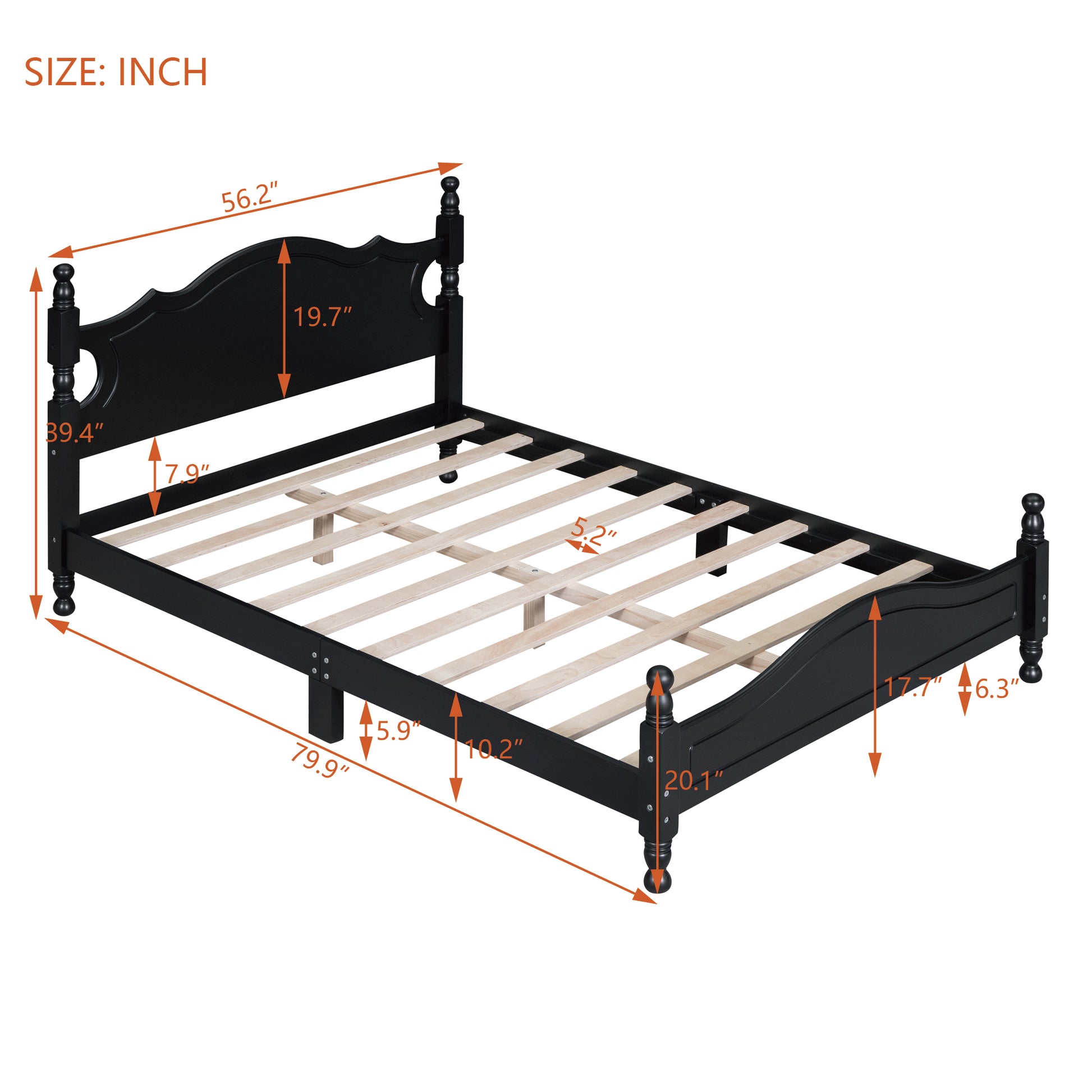 Full Size Wood Platform Bed Frame,Retro Style Platform Bed With Wooden Slat Support,Black Black Wood