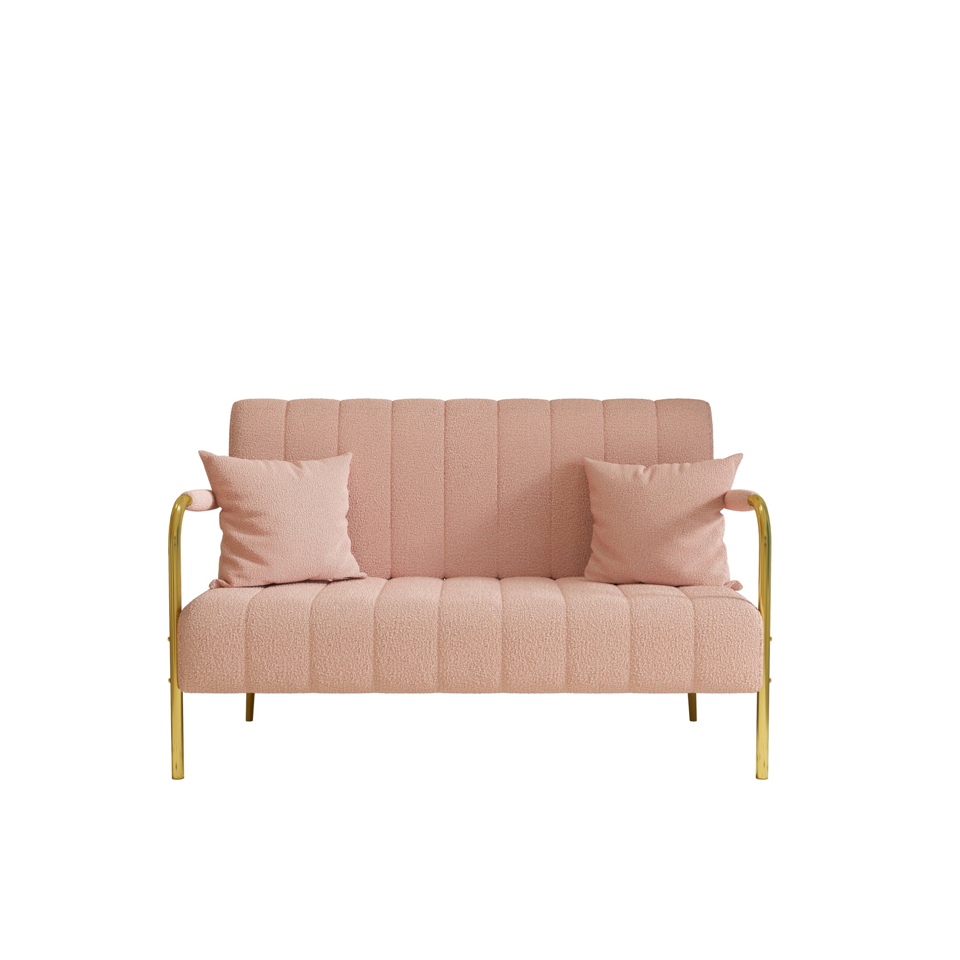 59Inch Pink Teddy Fleecesof, Two Throw Pillows, Suitable For Living Room, Apartment, Home Office Pink Fabric 2 Seat