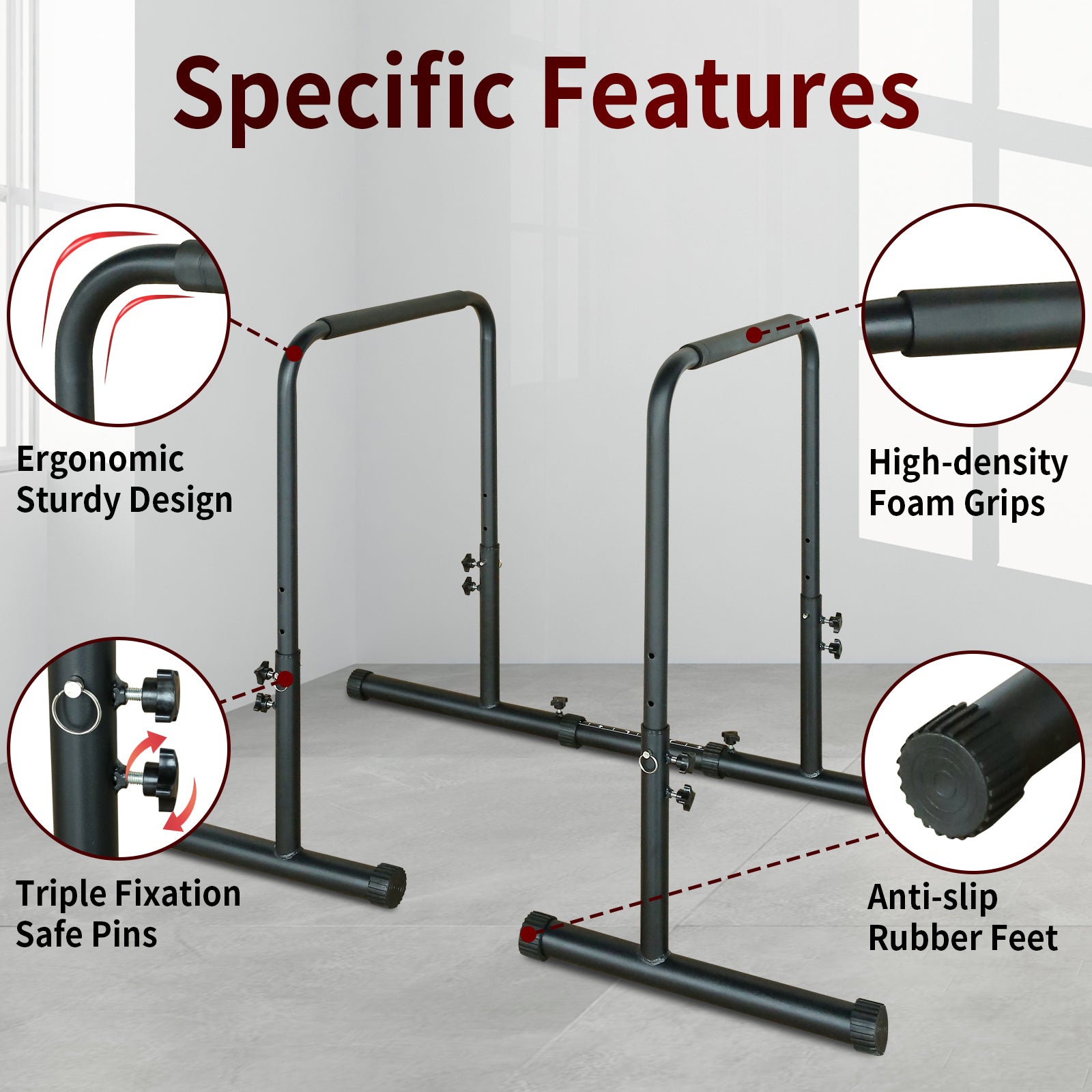 Power Tower Dip Station Pull Up Bar Stand Adjustable Height Heavy Duty Multi Function Fitness Training Equipment Black Steel