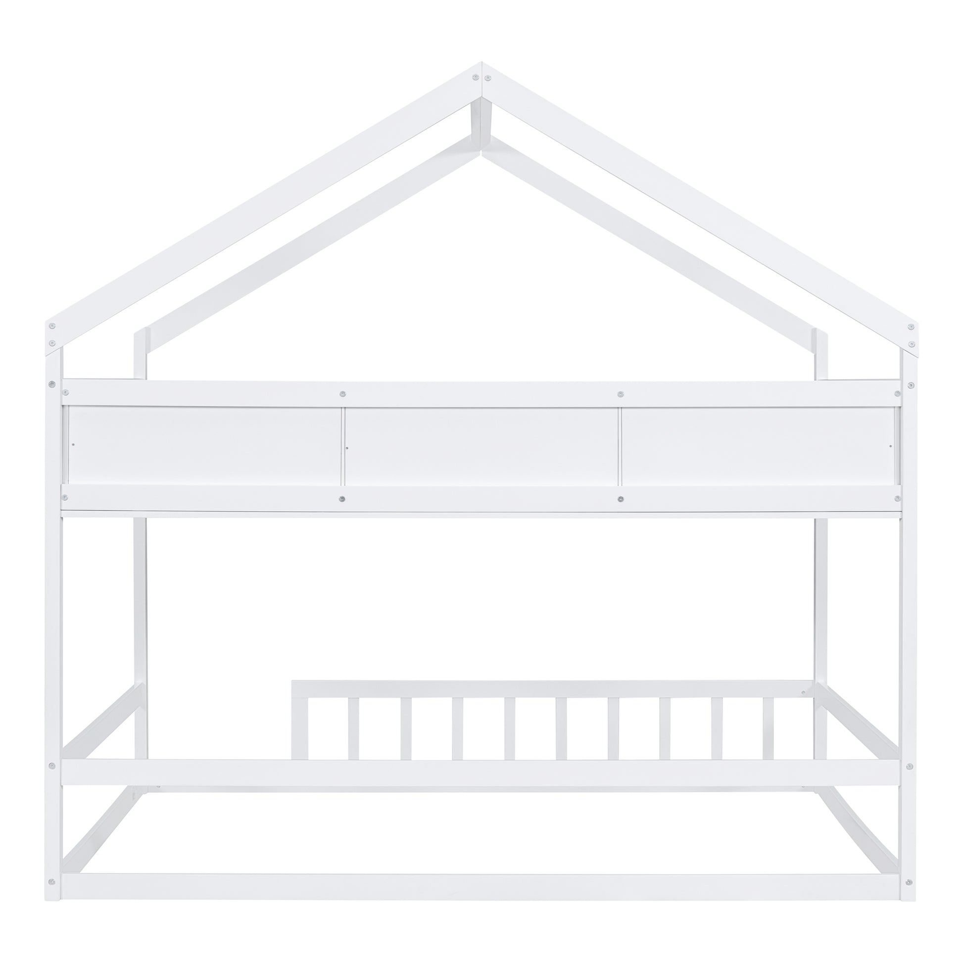 Wooden Full Size House Bed With Storage Shelf,Kids Bed With Fence And Roof, White Full White Wood