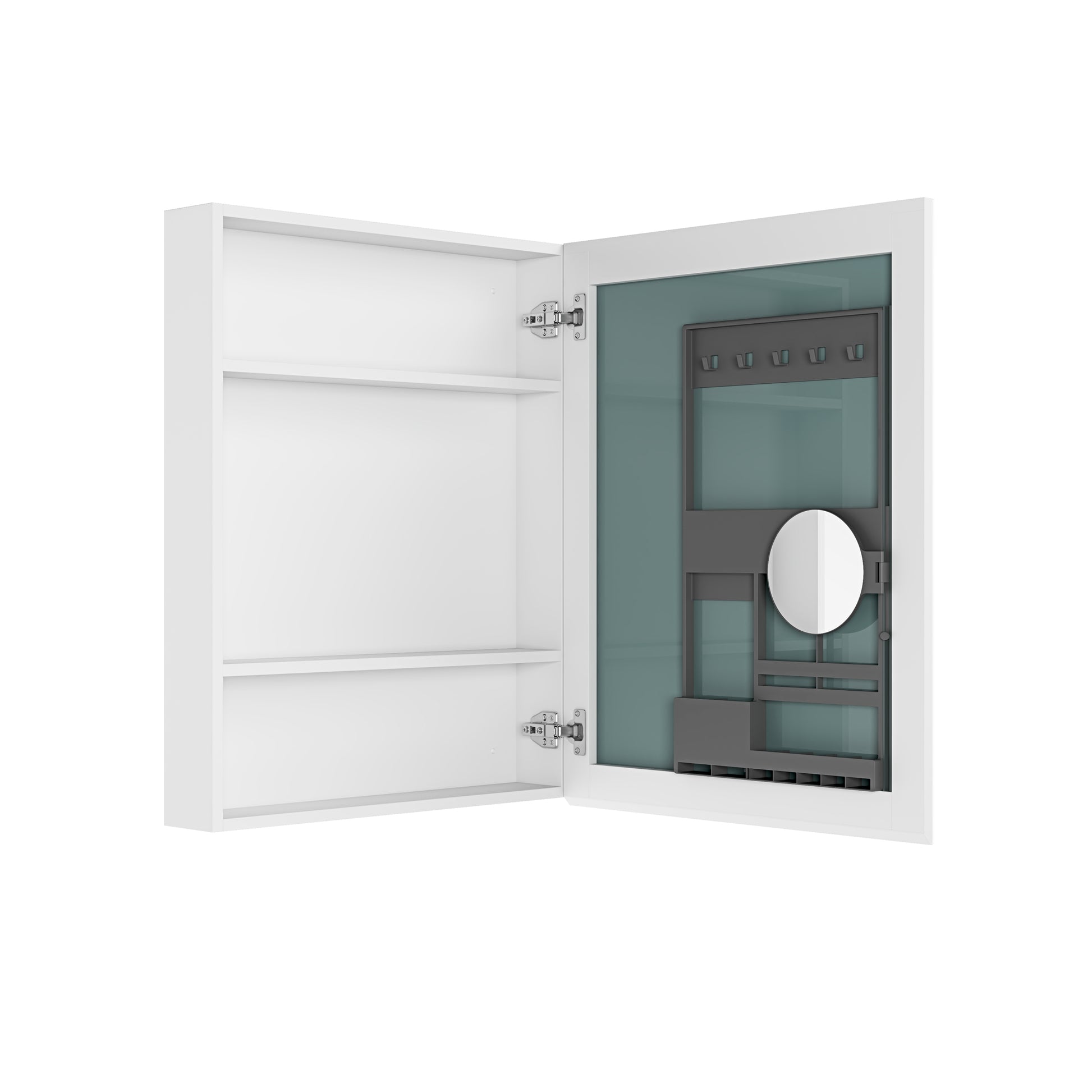 24" W X 30" H Single Door Bathroom Medicine Cabinet With Mirror, Recessed Or Surface Mount Bathroom Wall Cabinet, Beveled Edges,Silver White Engineered Wood