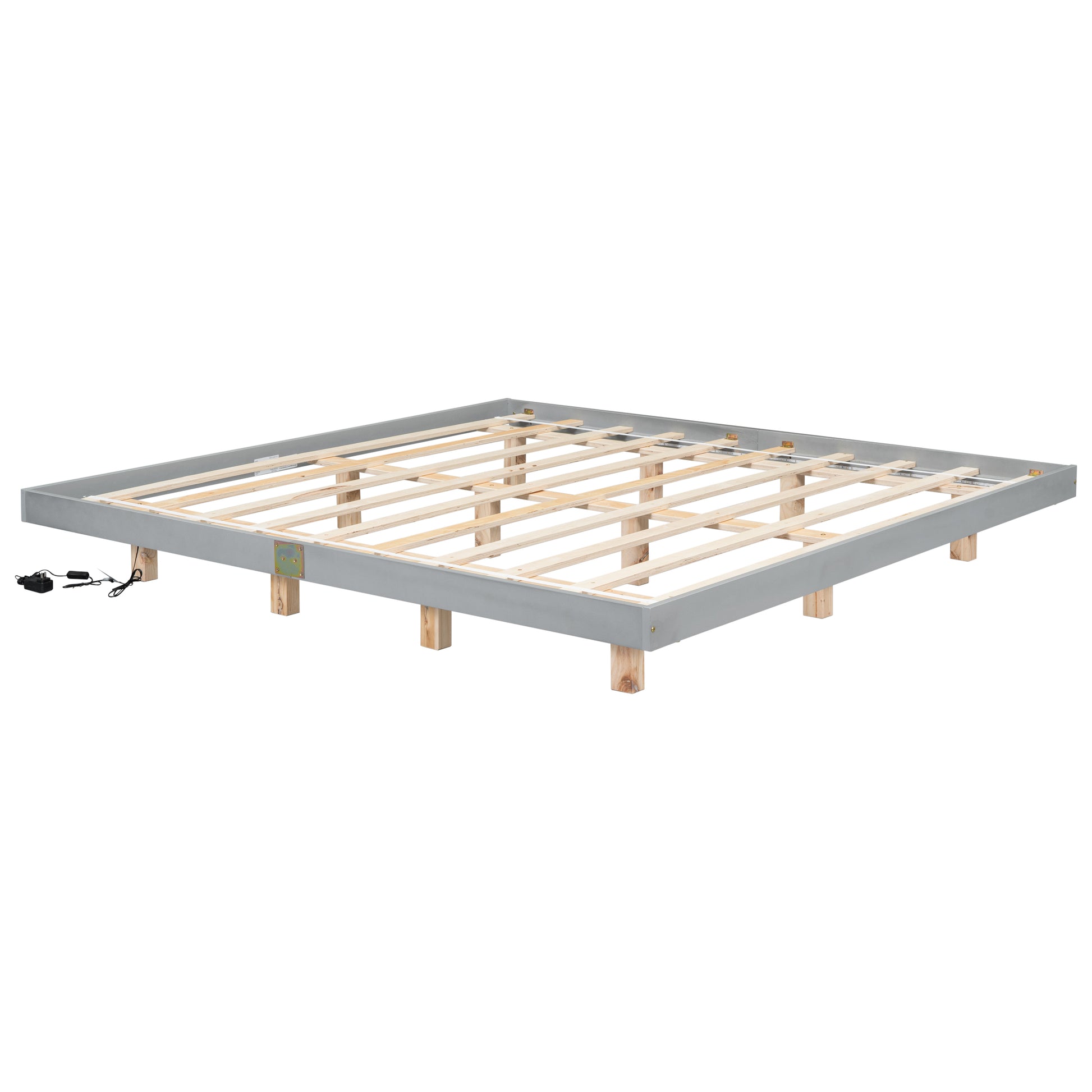 King Size Floating Bed With Led Lights Underneath,Modern King Size Low Profile Platform Bed With Led Lights,Grey King Grey Wood Bedroom American Design Pine Bed Frame Pine