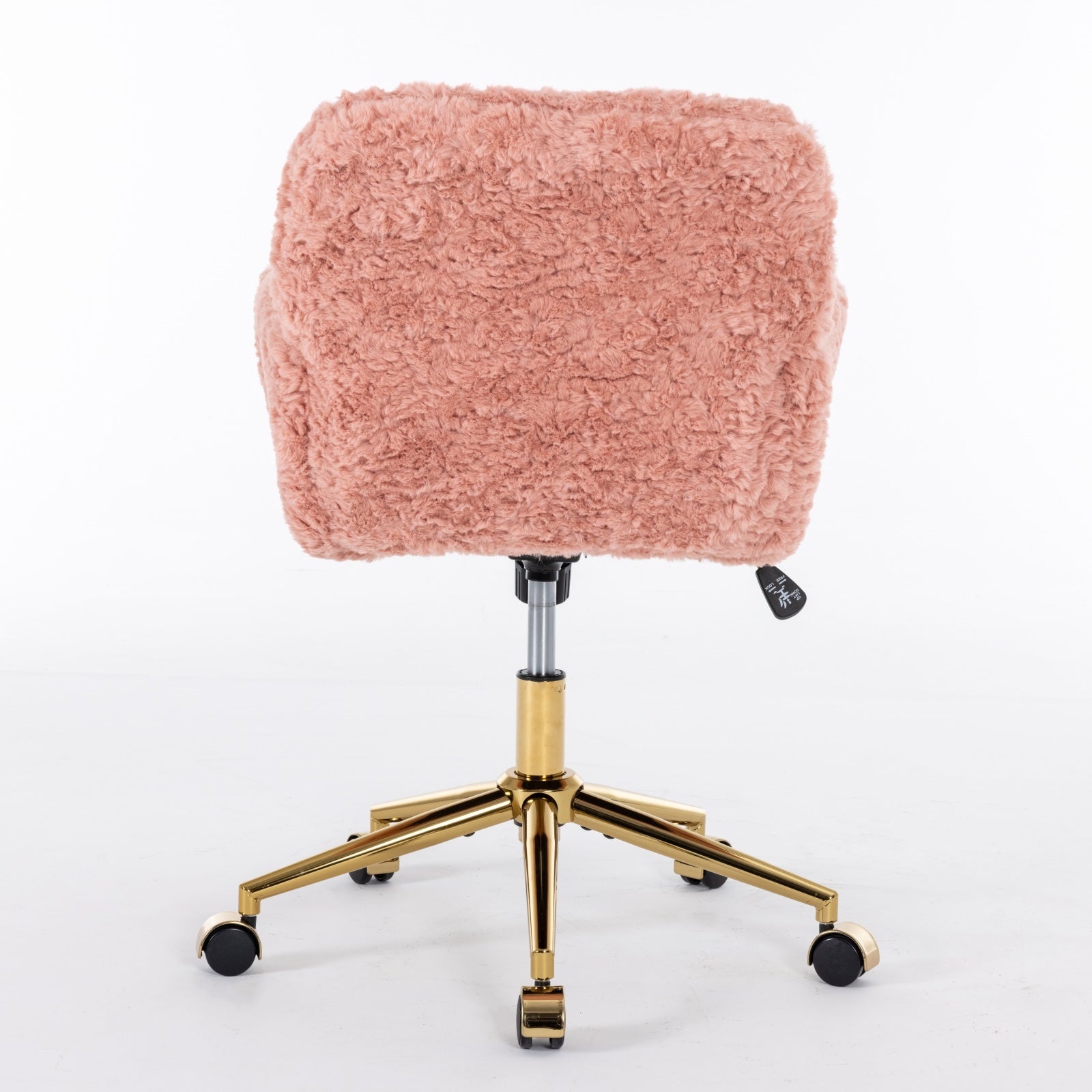 Office Chair,Artificial Rabbit Hair Home Office Chair With Golden Metal Base,Adjustable Desk Chair Swivel Office Chair,Vanity Chair Pink Pink Study Foam Upholstered