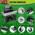 Propane Grill 4 Burner Barbecue Grill Stainless Steel Gas Grill With Side Burner, 46,500 Btu Outdoor Cooking, Patio, Garden Barbecue Grill, Black And Silver Silver Stainless Steel