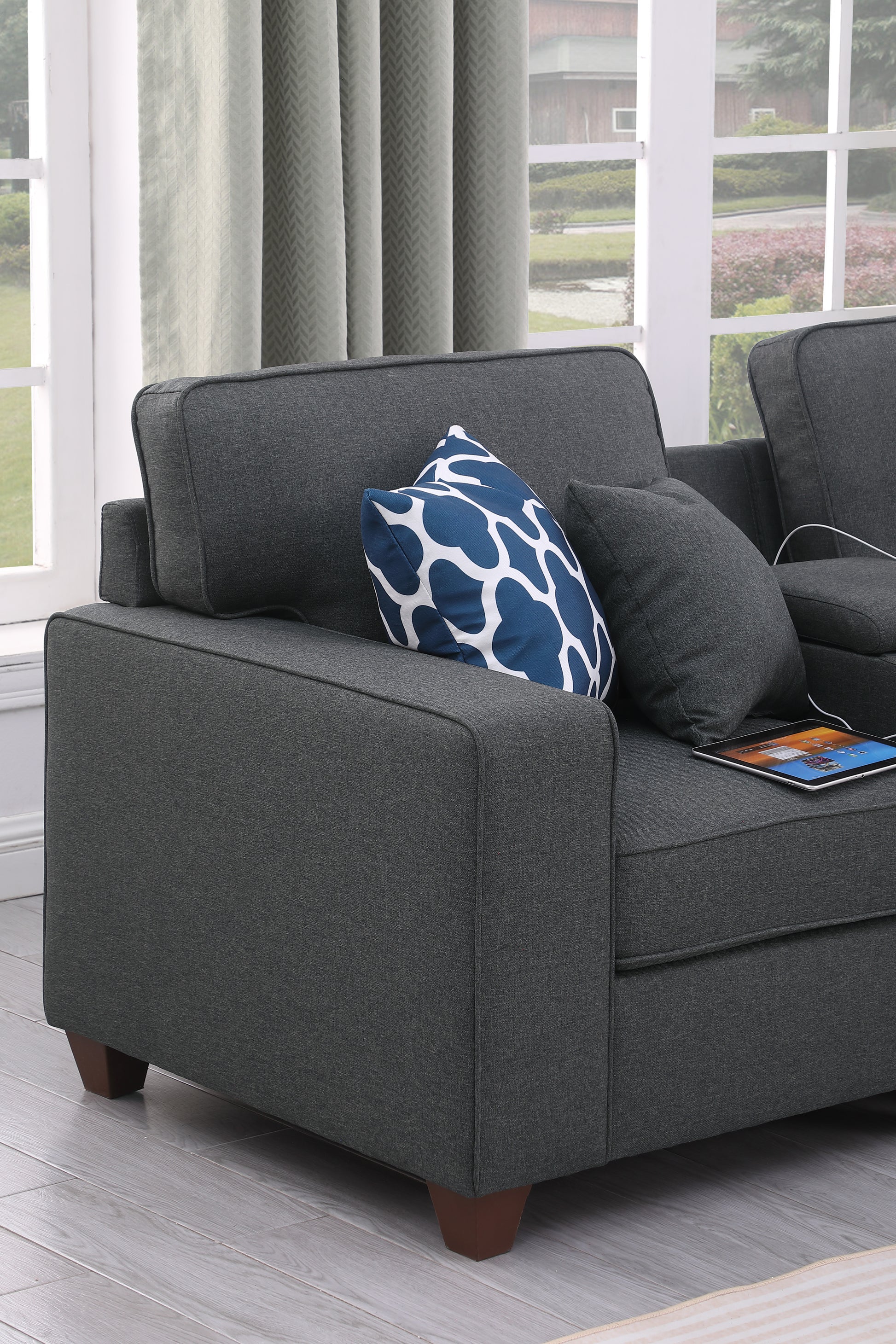 Hannah Sectional Sofa With Ottoman Dark Gray Foam Linen