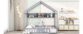 Wooden Full Size House Bed With Storage Shelf,Kids Bed With Fence And Roof, Gray Full Gray Wood