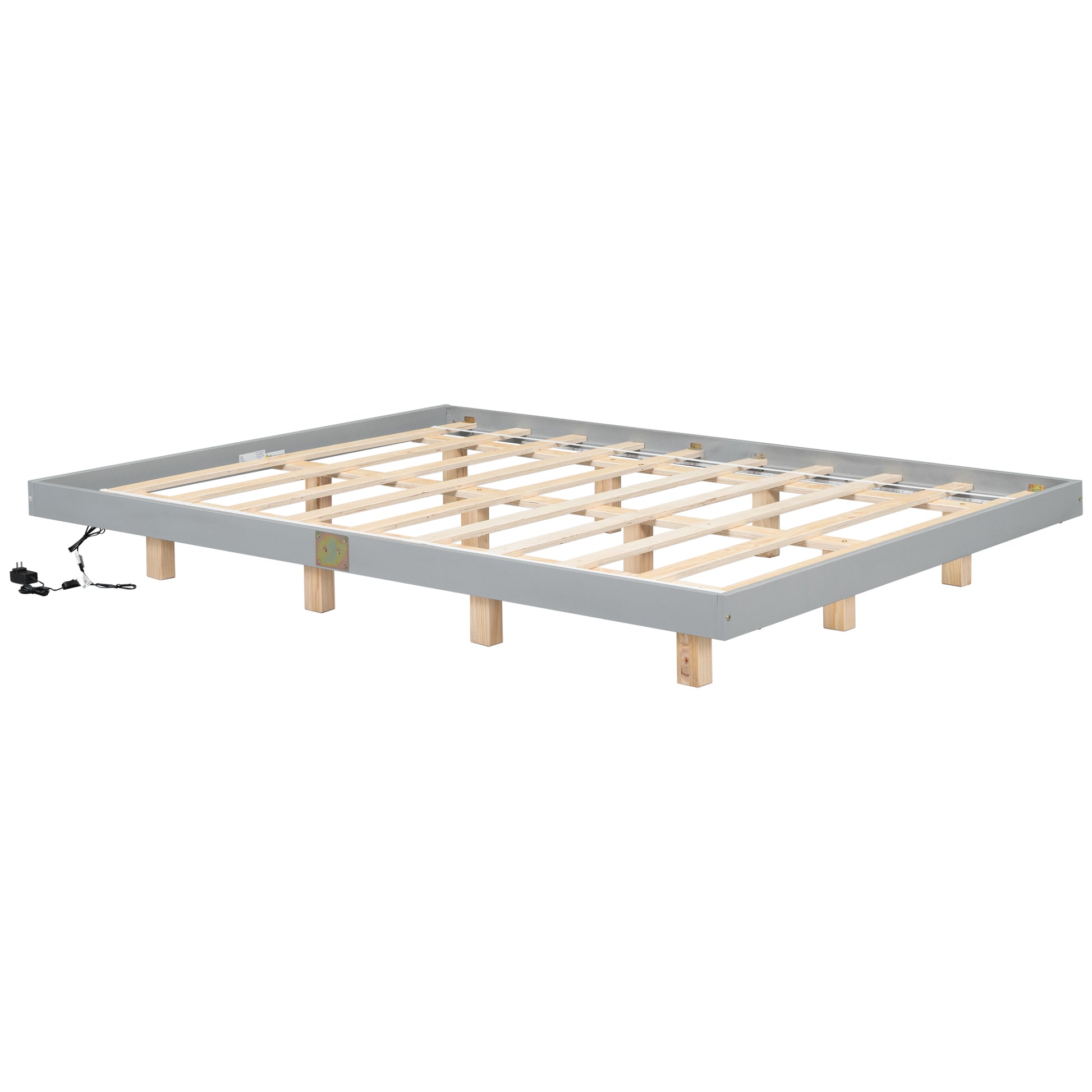 Queen Size Floating Bed With Led Lights Underneath,Modern Queen Size Low Profile Platform Bed With Led Lights,Grey Queen Grey Wood Bedroom American Design Pine Bed Frame Pine