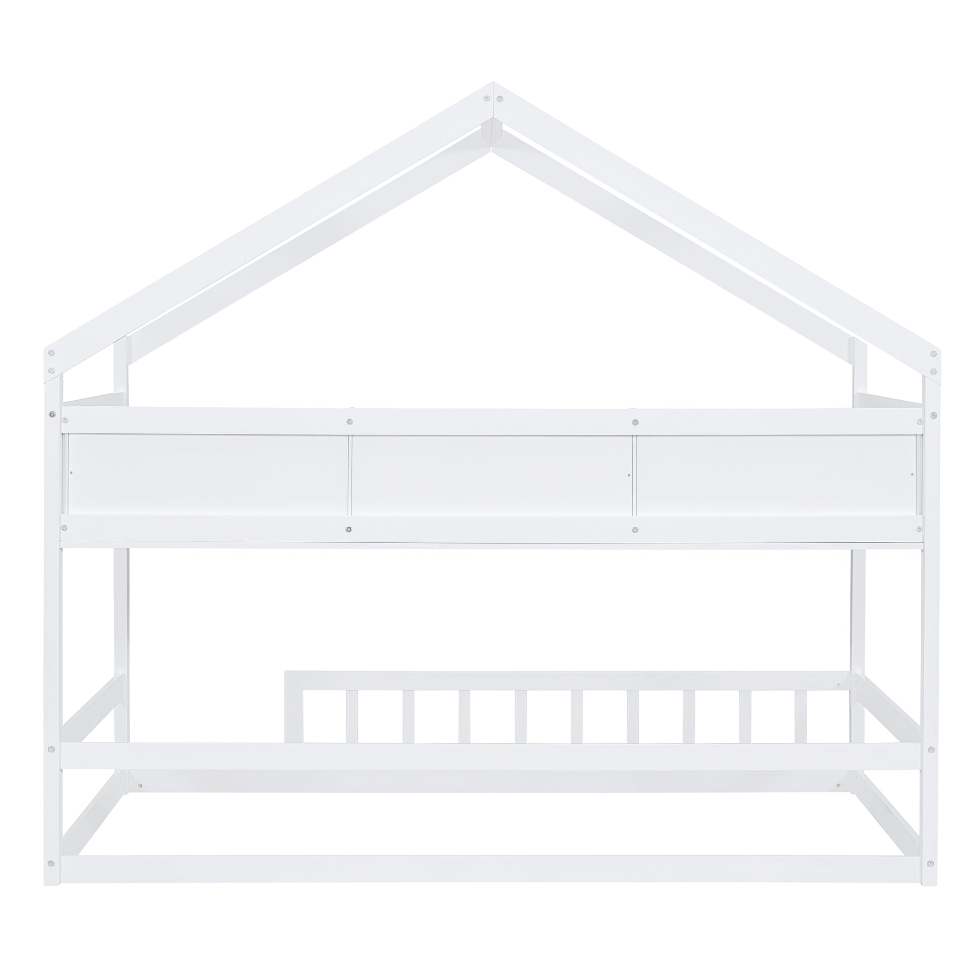 Wooden Twin Size House Bed With Storage Shelf,Kids Bed With Fence And Roof, White Twin White Wood