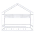 Wooden Twin Size House Bed With Storage Shelf,Kids Bed With Fence And Roof, White Twin White Wood