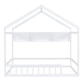 Wooden Full Size House Bed With Storage Shelf,Kids Bed With Fence And Roof, White Full White Wood