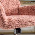 Office Chair,Artificial Rabbit Hair Home Office Chair With Golden Metal Base,Adjustable Desk Chair Swivel Office Chair,Vanity Chair Pink Pink Study Foam Upholstered