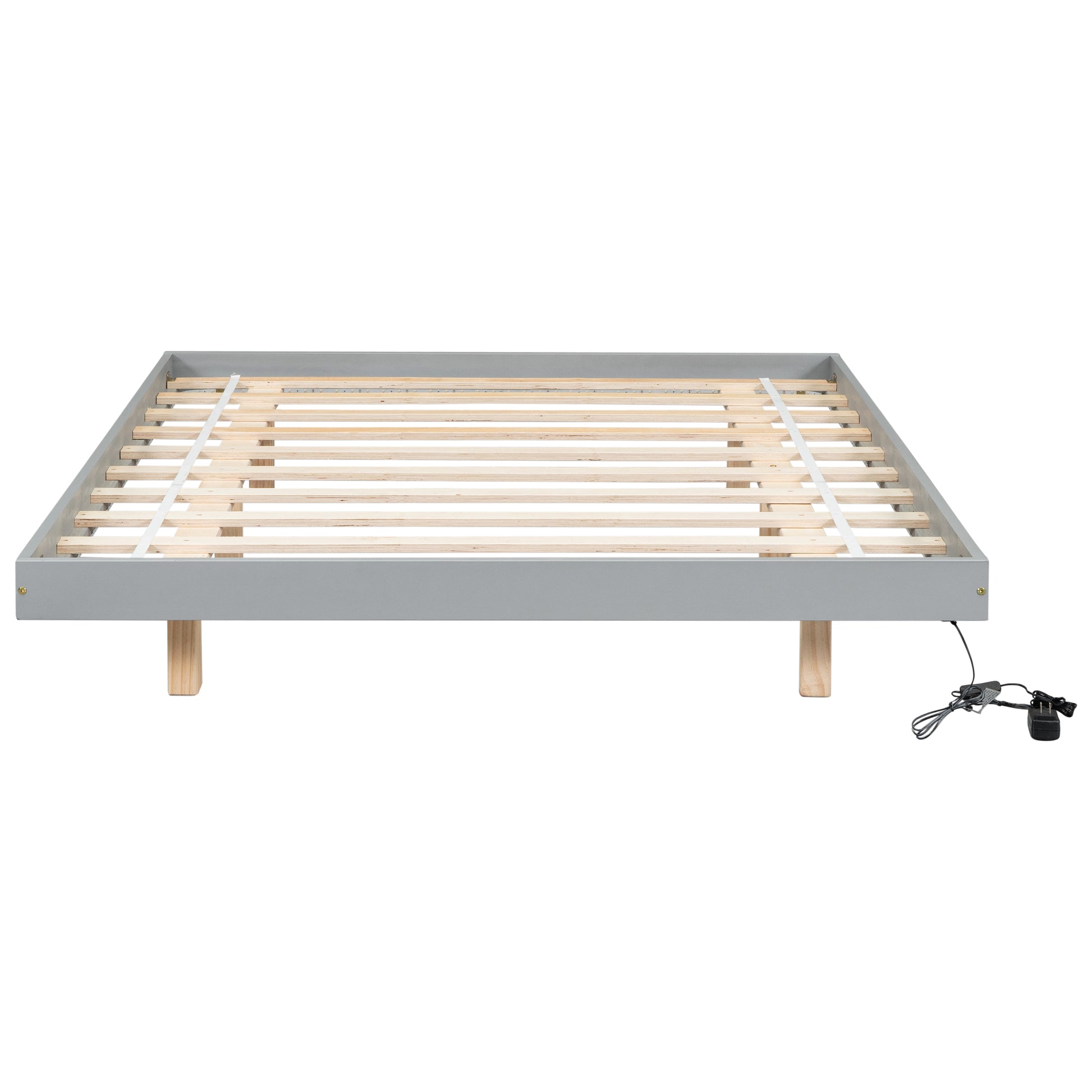 Full Size Floating Bed With Led Lights Underneath,Modern Full Size Low Profile Platform Bed With Led Lights,Grey Full Grey Wood Bedroom American Design Pine Bed Frame Pine