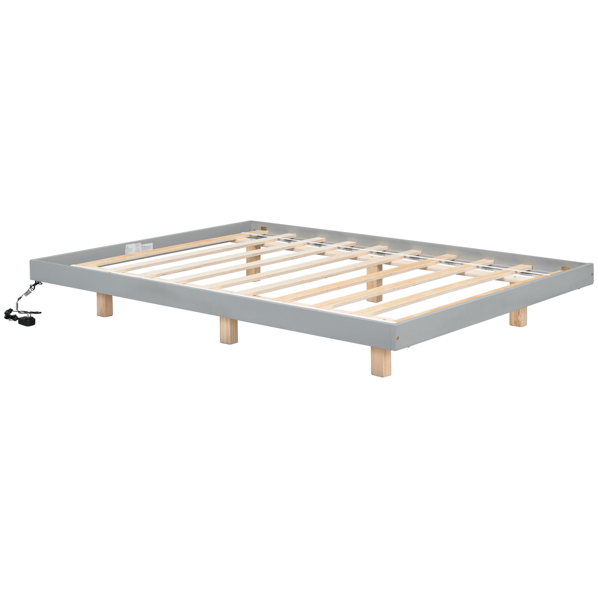 Full Size Floating Bed With Led Lights Underneath,Modern Full Size Low Profile Platform Bed With Led Lights,Grey Full Grey Wood Bedroom American Design Pine Bed Frame Pine