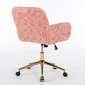 Office Chair,Artificial Rabbit Hair Home Office Chair With Golden Metal Base,Adjustable Desk Chair Swivel Office Chair,Vanity Chair Pink Pink Study Foam Upholstered