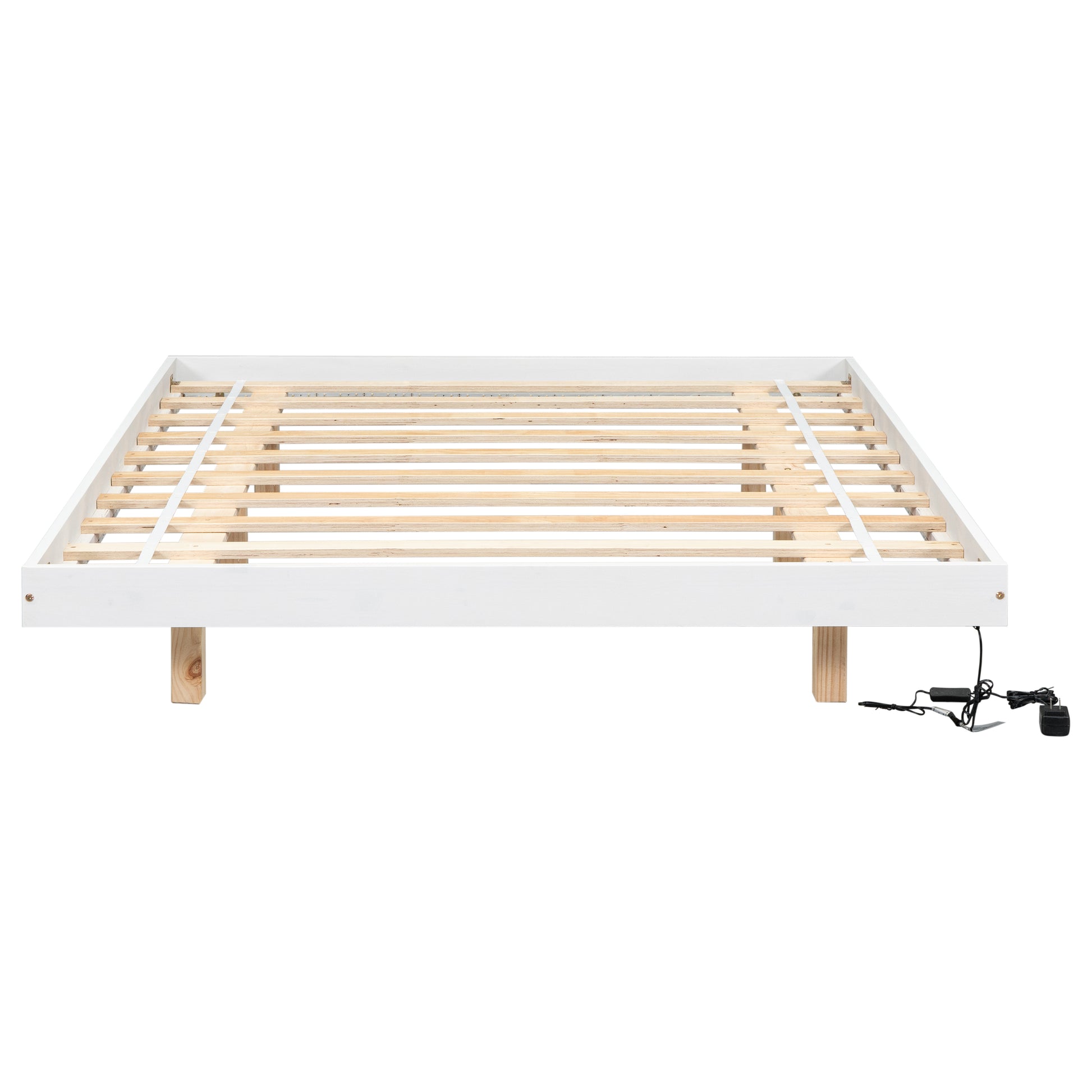 Full Size Floating Bed With Led Lights Underneath,Modern Full Size Low Profile Platform Bed With Led Lights,White Full White Wood Bedroom American Design Pine Bed Frame Pine