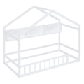 Wooden Twin Size House Bed With Storage Shelf,Kids Bed With Fence And Roof, White Twin White Wood