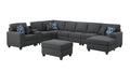 Eric 9 Pieces Upholstered Sectional With Ottoman Dark Gray Foam Linen