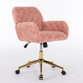 Office Chair,Artificial Rabbit Hair Home Office Chair With Golden Metal Base,Adjustable Desk Chair Swivel Office Chair,Vanity Chair Pink Pink Study Foam Upholstered