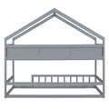 Wooden Twin Size House Bed With Storage Shelf,Kids Bed With Fence And Roof, Gray Twin Gray Wood