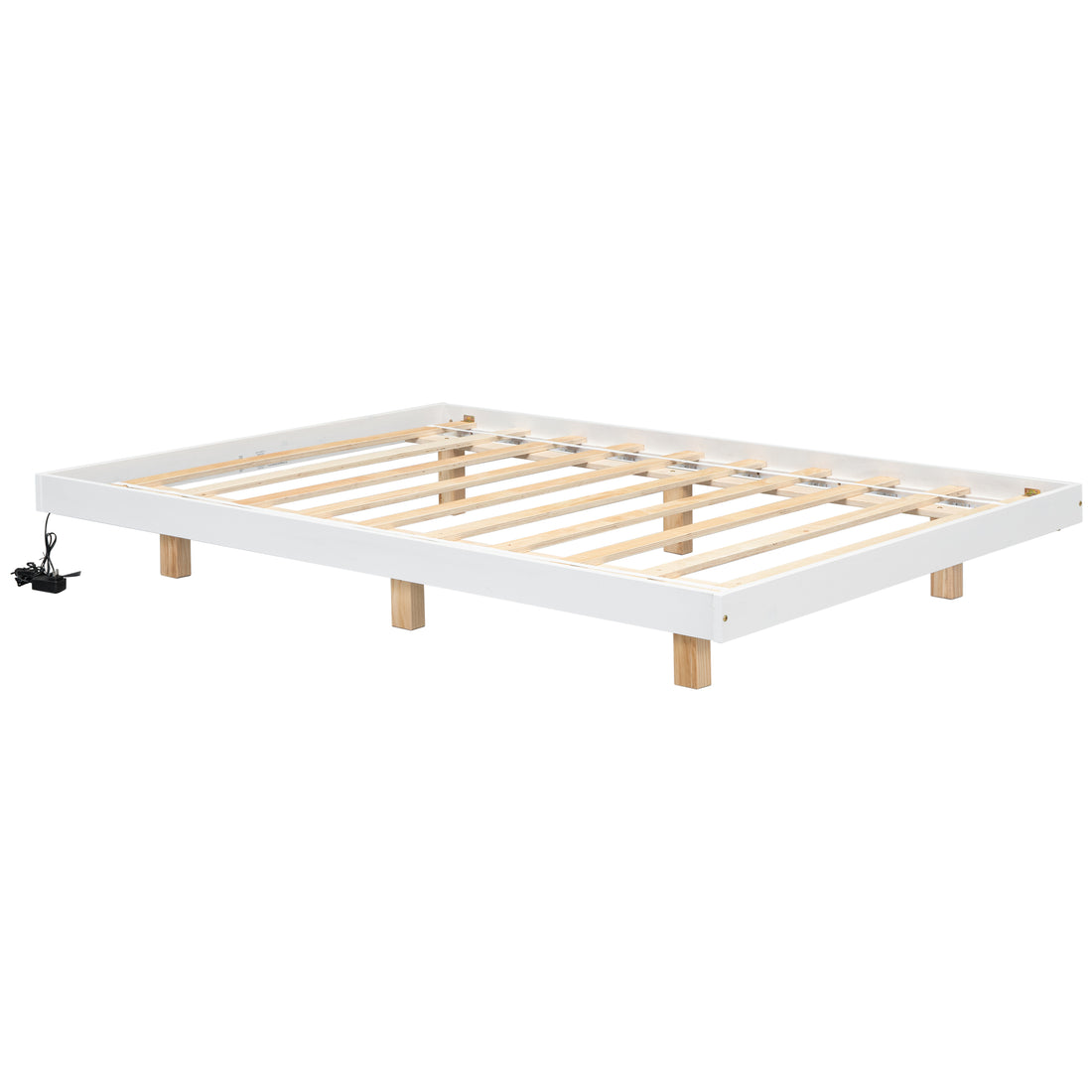 Full Size Floating Bed With Led Lights Underneath,Modern Full Size Low Profile Platform Bed With Led Lights,White Full White Wood Bedroom American Design Pine Bed Frame Pine