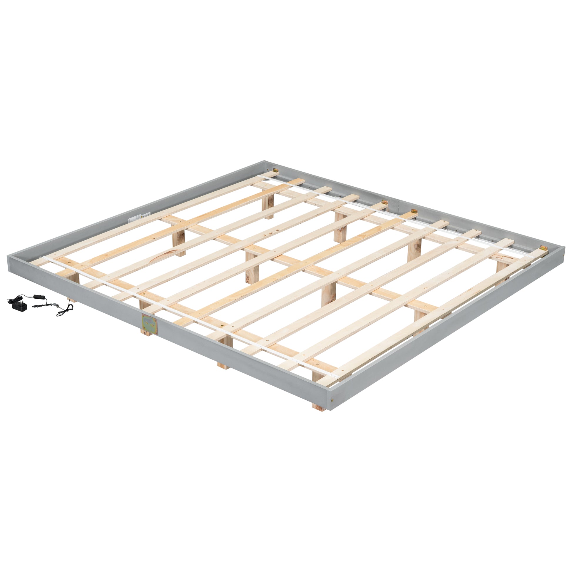 King Size Floating Bed With Led Lights Underneath,Modern King Size Low Profile Platform Bed With Led Lights,Grey King Grey Wood Bedroom American Design Pine Bed Frame Pine
