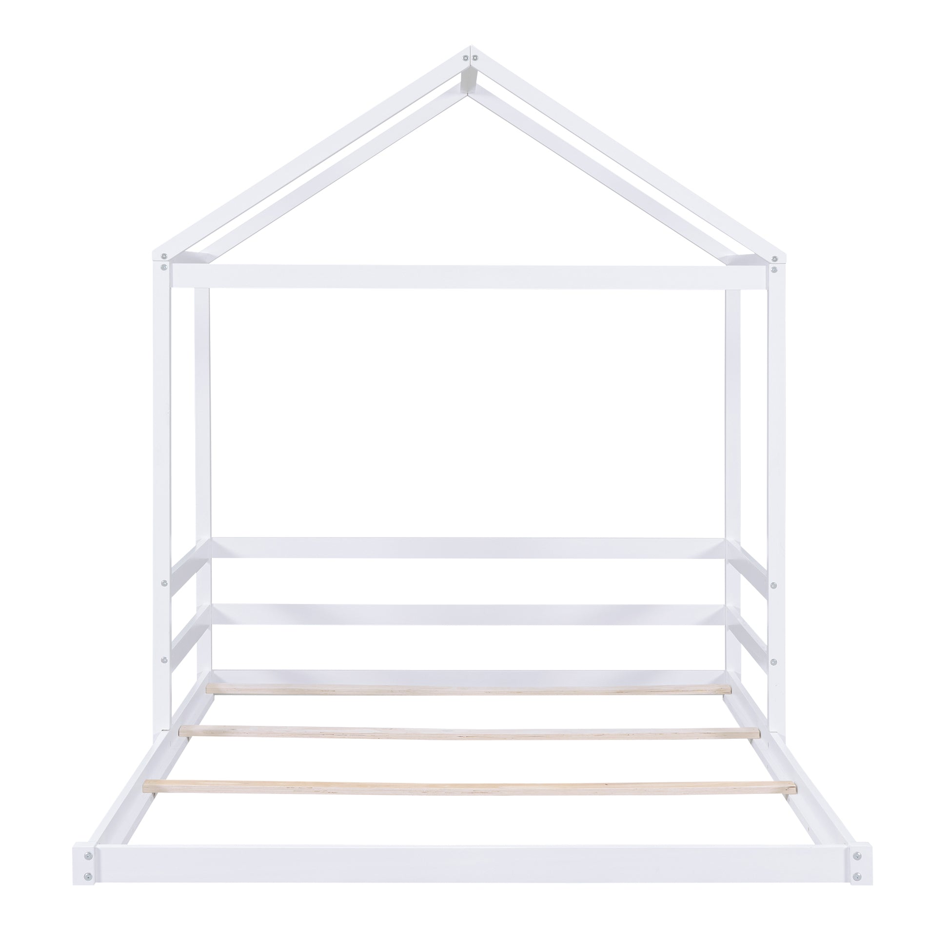 Wood Full Size House Bed With Guardrail, White Box Spring Not Required Full White Wood Solid Wood Mdf