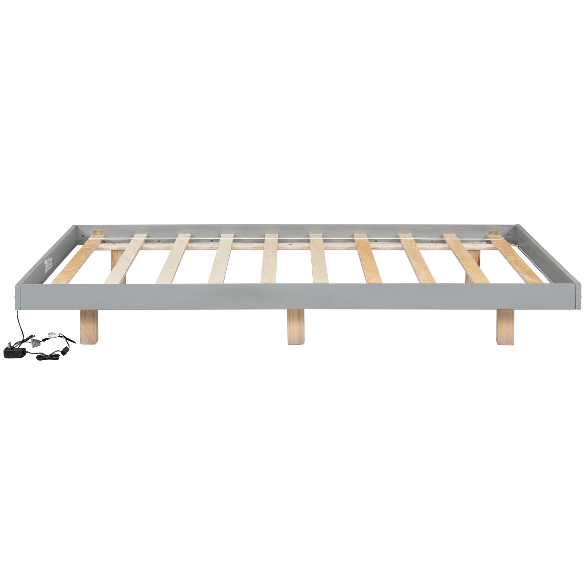 Full Size Floating Bed With Led Lights Underneath,Modern Full Size Low Profile Platform Bed With Led Lights,Grey Full Grey Wood Bedroom American Design Pine Bed Frame Pine