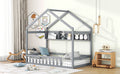 Wooden Twin Size House Bed With Storage Shelf,Kids Bed With Fence And Roof, Gray Twin Gray Wood