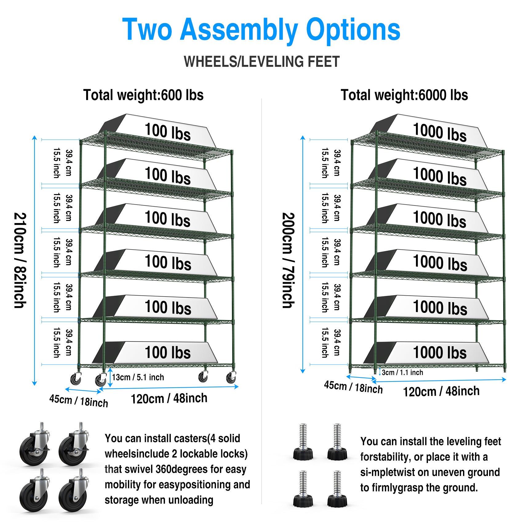 6 Tier Wire Shelving Unit, 6000 Lbs Nsf Height Adjustable Metal Garage Storage Shelves With Wheels, Heavy Duty Storage Wire Rack Metal Shelves Green Green Iron Plastic