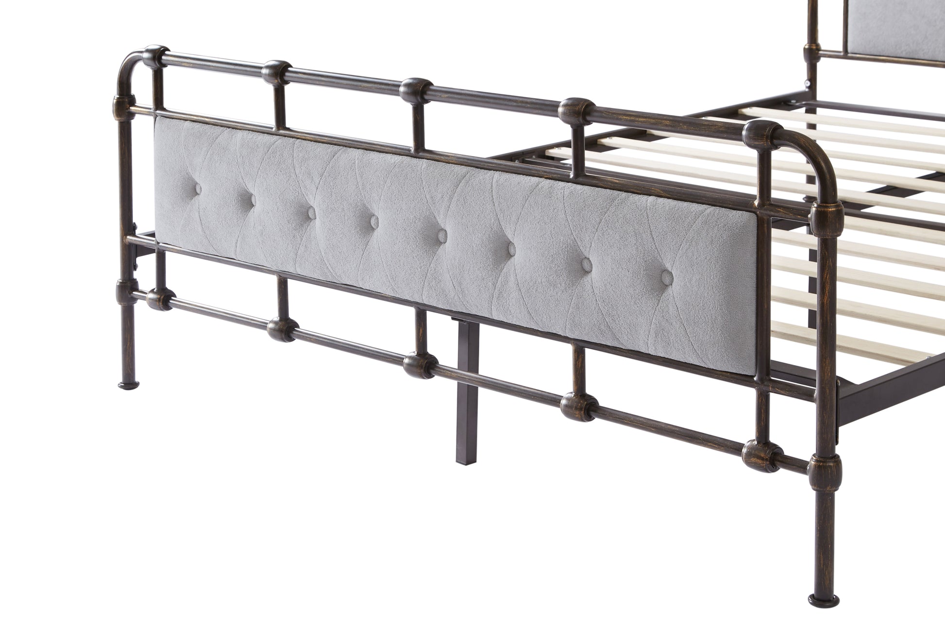 Queen Size High Boad Metal Bed With Soft Head And Tail, No Spring, Easy To Assemble, No Noise Box Spring Not Required Queen Grey Metal Bedroom Bed Frame Foam Velvet Metal