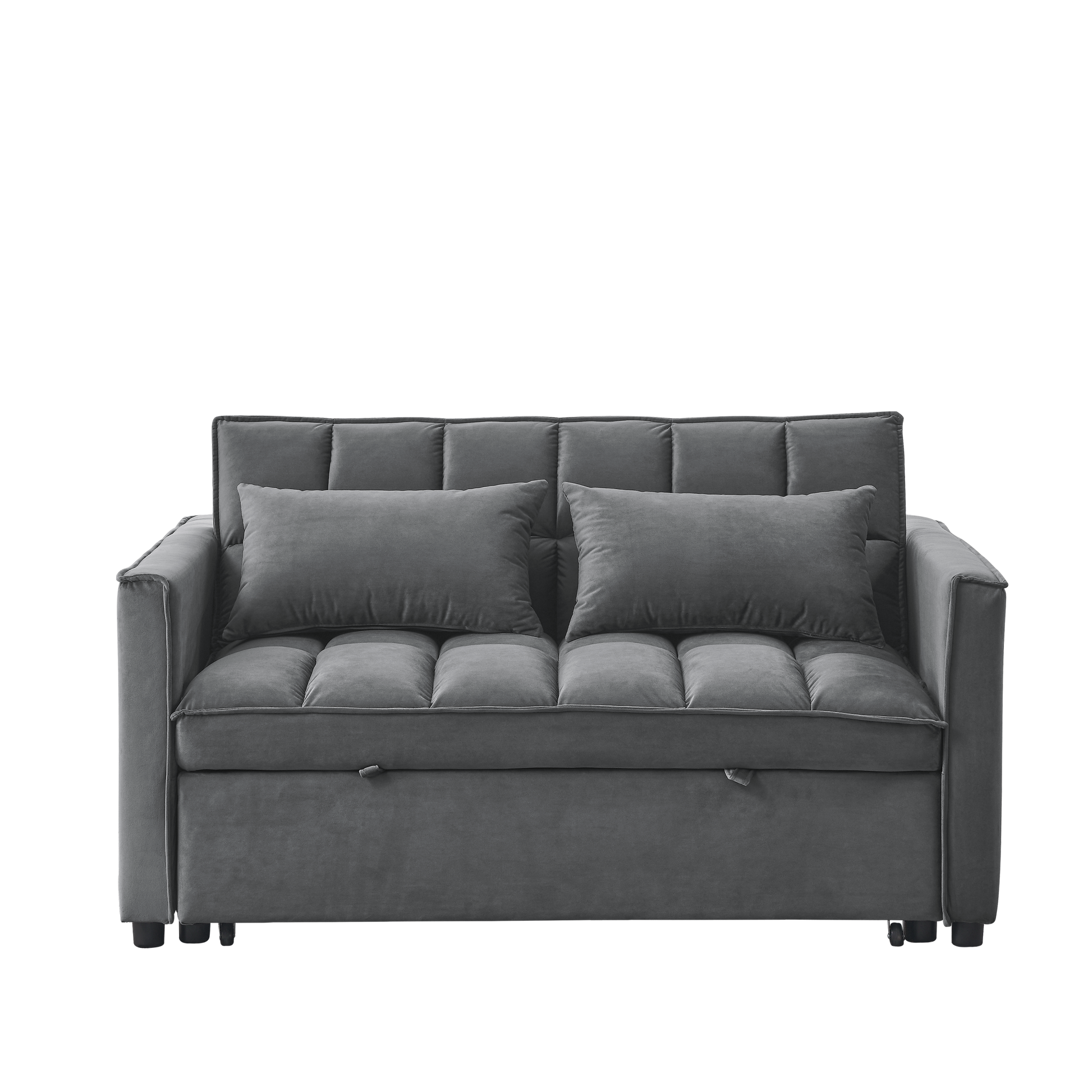 Sleeper Sofa, Convertible Sofa, Recliner, Bed, 3 In 1, 3 Position Adjustable Backrest, 2 Seater Sectional, Two Side Pockets, 2 Pillows For Living Room, Apartment, Etc., Velvet Beige 54" Wide. Grey Foam Velvet 2 Seat