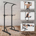 Power Tower Workout Dip Station Pull Up Bar, Height Adjustable Multi Function Dip Stand For Home Gym Strength Training Fitness Equipment Black Steel