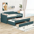 Twin Size Upholstered Daybed With Trundle And Three Drawers,Green Green Linen