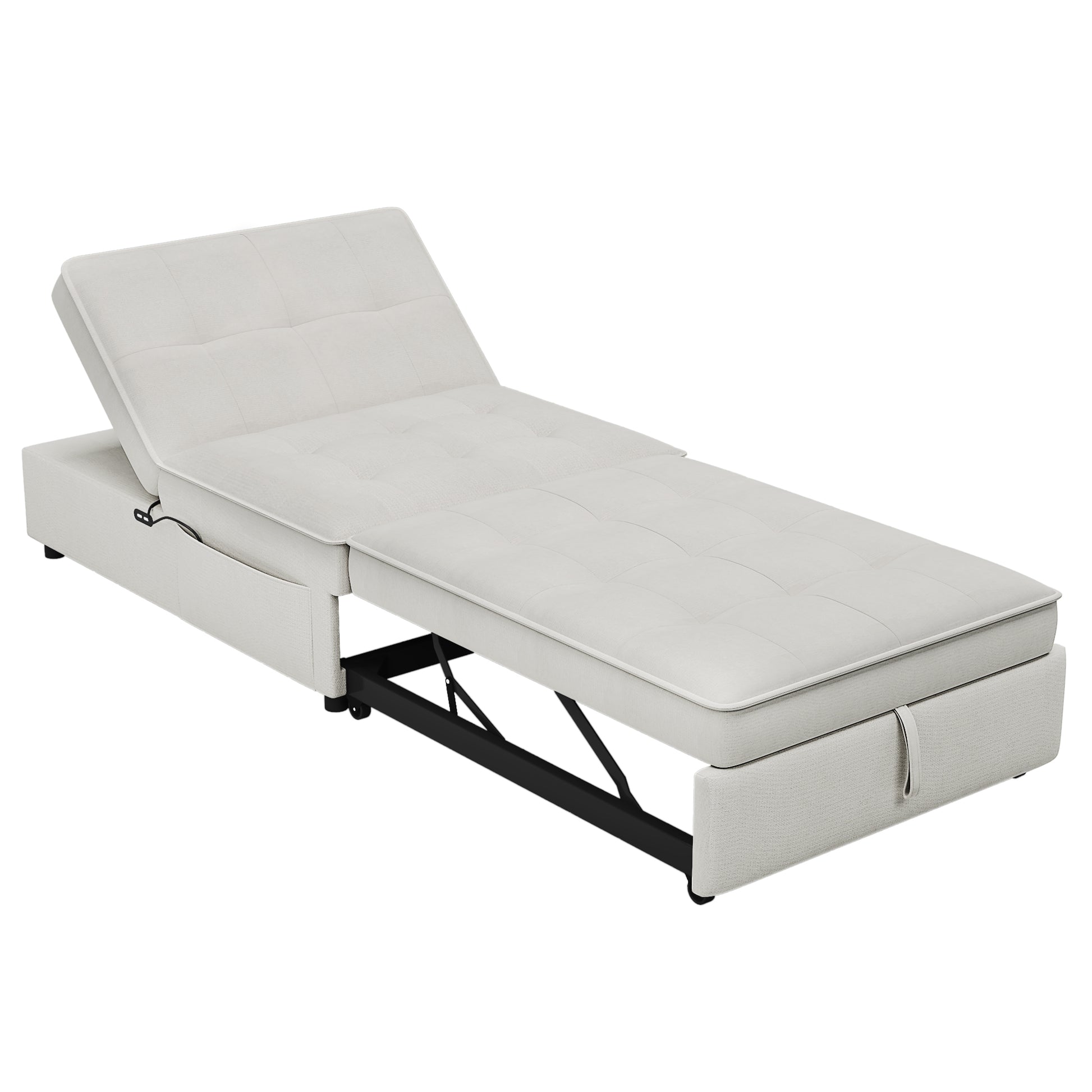 4 In 1 Sofa Bed, Chair Bed, Multi Function Folding Ottoman Bed With Storage Pocket And Usb Port For Small Room Apartment,Living Room,Bedroom,Hallway,White White Primary Living Space Linen